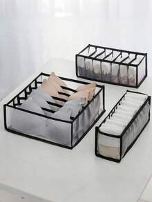 1pc/3pcs Foldable Wardrobe Storage Bag - Plaid Underwear Storage Bag - Multi-Size Nylon Drawer Divider, Suitable For Underwear, Socks And Ties, Minimalist And Fashionable - Black - View 6