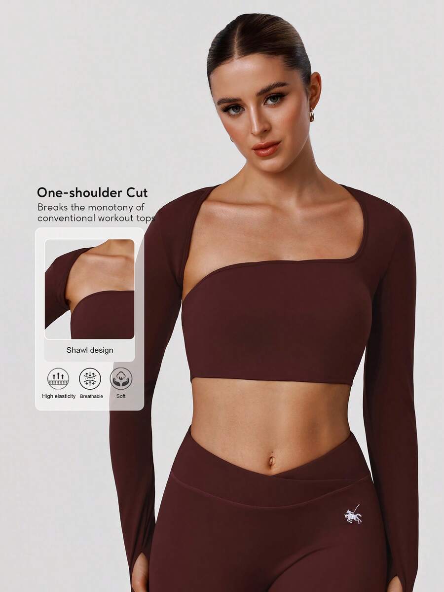 Sodalemon 女士训练休闲运动长袖拇指孔健身房露脐上衣户外瑜伽运动T恤 春季