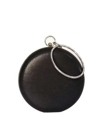 New Handmade PU Clutch Bag, Flat Round Formal Party Bag, Minimalist Evening Bag