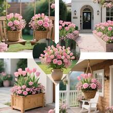 52PCS Bouquet Of Artificial Pink Roses, Tulips, And Baby Breath Is Perfect For Indoor And Outdoor Wedding Decorations, Bridal Bouquets, Home Bedroom Decor, And Pink-Themed Room Decor. It's Also Suitable For Living Room, Kitchen, And Dining Table Decorations, Office DIY Flower Arrangements