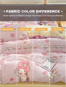 3pcs Sanrio Cute Printed Bedding Set - Melody (1pc Duvet Cover + 2pcs Pillowcases, Without Filler), Cartoon Full Size, Soft & Comfortable, Suitable For Dorm, Home Bedroom, Hotel, All Seasons, With Zipper Closure And Pillowcases, Multi-Color Durable, Extra Large Size Bedding Set - Pink Yellow - View 7