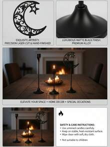 1 قطعة/مجموعة حامل شمعة هلال ذهبي/أسود معدني/فانوس رمضان/حامل شمعة/حامل شمعة زجاجي مقاوم للرياح. مناسب للمناطق المنزلية اليومية مثل زوايا المكتب والخزانات في غرفة النوم وطاولات الجانب في غرفة المعيشة. - الأسود - مشاهدة 4