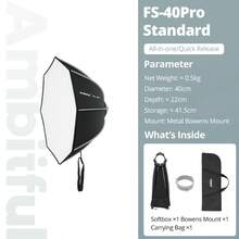 Ambitful FS-40PRO FS-60PRO FS-80PRO 快速安装八角柔光箱保荣卡口,适用于 Godox、Aputure、Sokani 影室 LED 摄影灯 - 黑色 - 查看 14