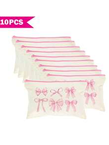 Sac organisateur de maquillage style Y2K avec nœud papillon, trousse de toilette de voyage portable, sac multifonctionnel, porte-pinceaux, étui à crayons, ensemble cadeau de fête, sac à fermeture éclair pour rouge à lèvres, pinceaux, téléphone, porte-monnaie, convient pour la maison, les voyages, la plage, la piscine, les fêtes, l'école - Beige - Voir 40