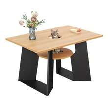 Pet-Friendly Dining/Kitchen Table With Pet Area And Shelf, Rectangular For 6 People (130*85*75 Cm), Natural Wood-Black Mix - Black - View 9