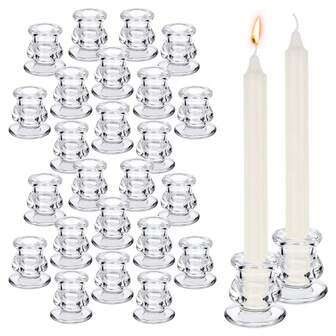 Glass Candle Holder Set Of 2/12/20/24, Clear Taper Candlestick Holders For Tabletop, Romantic Glass Candleholders For Wedding Centerpieces, Party Supplies, Holidays: Christmas, Halloween, Thanksgiving, Valentines Day (Not Including Candles)