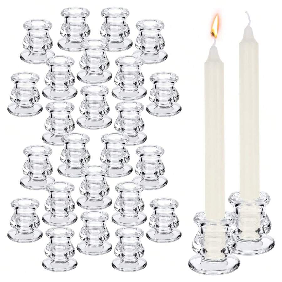 2/12/20/24 Pcs Glass Candle Holders Set, Transparent Cone-Shaped Candle Holders, Suitable For Tabletop Placement, Romantic Glass Candle Holders, Can Be Used For Wedding Centerpiece Decoration, Party Supplies, Holidays: Christmas, Halloween, Thanksgiving, Valentine's Day (Candles Not Included) - Transparent - View 1