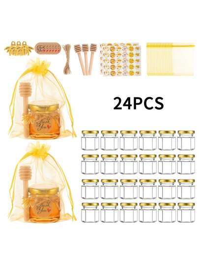 Frasco De Vidrio Mini Miel Hexagonal Con Tapa 24pcs