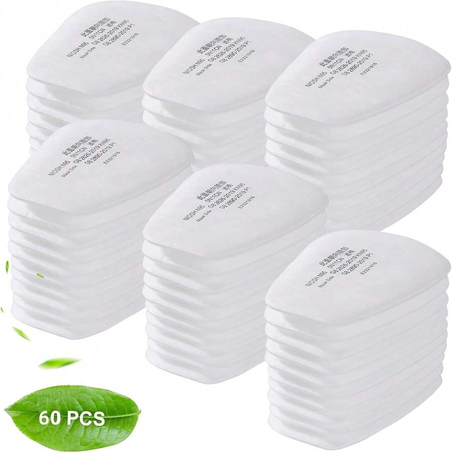 Filtro de algodón 5N11, máscara de gas 6200, máscara de polvo 7502, papel de filtro 5N11 engrosado, filtro de algodón a prueba de polvo.60piezas