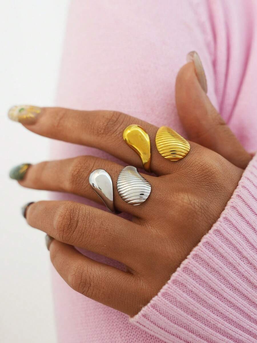 Frminee 2pcs/1pc Thick Statement Women Gold Stainless Steel Ring, Stackable Gold Rings Fashion Jewelry Gifts, Women's Accessories - Multicolor - View 1