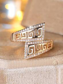 Vanel 1枚复古镂空几何立方氧化锆戒指，多面切割立方氧化锆戒指 - 复古波西米亚风格，适合订婚和日常佩戴，理想的圣诞礼物 - 戒指 - 查看 4