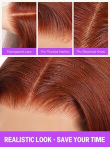 MEGALOOK 13x4 红棕色水波纹蕾丝前假发，100%真人发丝，预先拔毛并带有婴儿绒毛，#33棕色假发，透气帽 - 外观自然，适合日常佩戴，可打造办公室、万圣节派对、Y2K、叛逆假期、户外角色扮演、学校、圣诞派对、婚礼、节日等各种造型，适合女性佩戴。 - S33 - 查看 8
