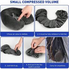Inflatable Travel Pillow, Inflatable Neck Pillow Traveling Airplane, Travel Pillow With Soft Velour Washable Cover, U Shape Blow Neck Pillow Airplanes Train Car Travel - Xám đậm + Trung bình - Xem 7
