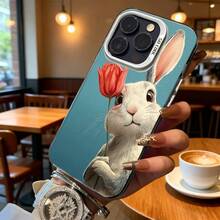 Funda de Teléfono Color Azul Diseño de Conejo Sosteniendo Tulipán Rojo Para Modelos de  y  Adecuada para Todas las Estaciones Opción de Regalo Ideal - Plateado - Ver 6