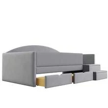 Upholstered Sofa Bed, 90 X 190 Cm, Multifunctional Bed With Two Drawers, Safety Rails And Footrests, Soft-Touch Velvet Upholstery, Mattress Not Included, Light Grey - Water Gray + Soft Pack - View 6