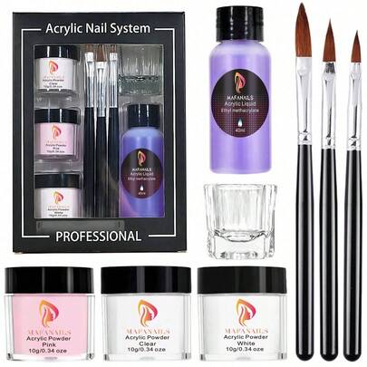 8pcs Acrylic Nail Kit - Transparent/White/Pink Acrylic Powder & Liquid Set, Includes Acrylic Nail Brush, Long-Lasting & Durable, Professional DIY Acrylic Nails, Beginner-Friendly Acrylic Nail Kit