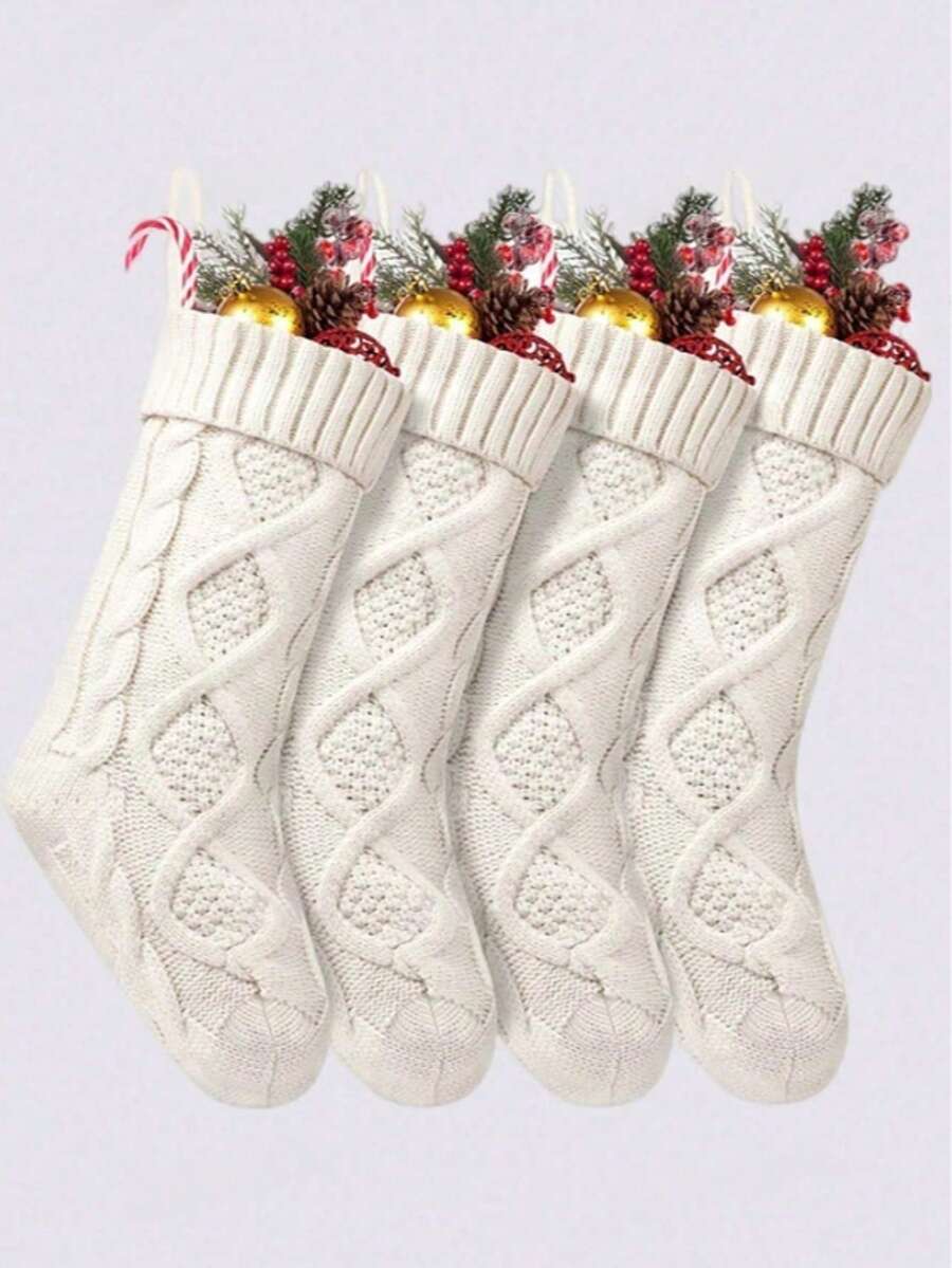 1 جورب عيد الميلاد من فيسكيوري، حجم كبير مصنوع من الكروشيه، هدايا وديكورات لعائلة عيد الميلاد والحفلات، (أبيض عاجي) - متعدد الألوان - مشاهدة 1