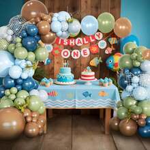 CROSSFINGERS Fishing-Themed Turquoise Balloon Arch Decoration Set, 149 Light Blue, Brown, And Gray Balloons In Various Sizes, Perfect For Fishing-Themed Birthday Parties, Baptism Parties, Babyshowers, And Other Party Decorations. - Multicolor - View 2