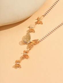 1件优雅奢华滴釉手工水晶蝴蝶Y型项链，时尚百搭的颈链，适合日常佩戴和派对，链长可调节 - 彩色 - 查看 3