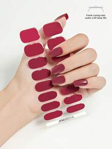 16片半固化凝胶美甲贴纸，秋冬红色自粘全甲凝胶贴纸，兼容所有美甲灯，DIY美甲装饰贴纸，适合女性和女孩在美甲沙龙使用，沙龙品质，易于粘贴，是女性居家DIY美甲的理想之选 - 彩色 - 查看 14