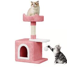 DOGAT Small Cat Tree Tower 70cm 28 Inch Indoor Cat Tree With Condo Scratching Post Top Perch Fish Platform Dangling Ball Colourful Kitten Activity Centre For Apartments Corners And Small Rooms - Pink - Pink - View 7