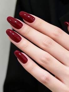 16片时尚优雅酒红色凝胶美甲贴纸，自粘式全甲贴片，需配合UV灯使用，易于粘贴和卸除，适合女性和女孩日常、派对、约会等场合DIY美甲用品。 - 紅木色 - 查看 7