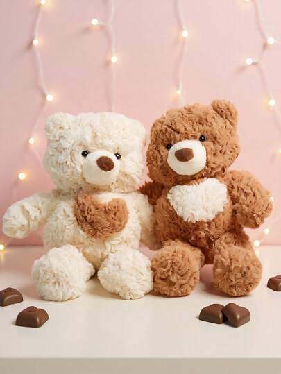 1个25厘米/9.84英寸心形毛绒泰迪熊情侣玩偶，柔软亲肤，可爱泰迪熊毛绒玩偶，情人节礼物，生日礼物，儿童节礼物，家居装饰