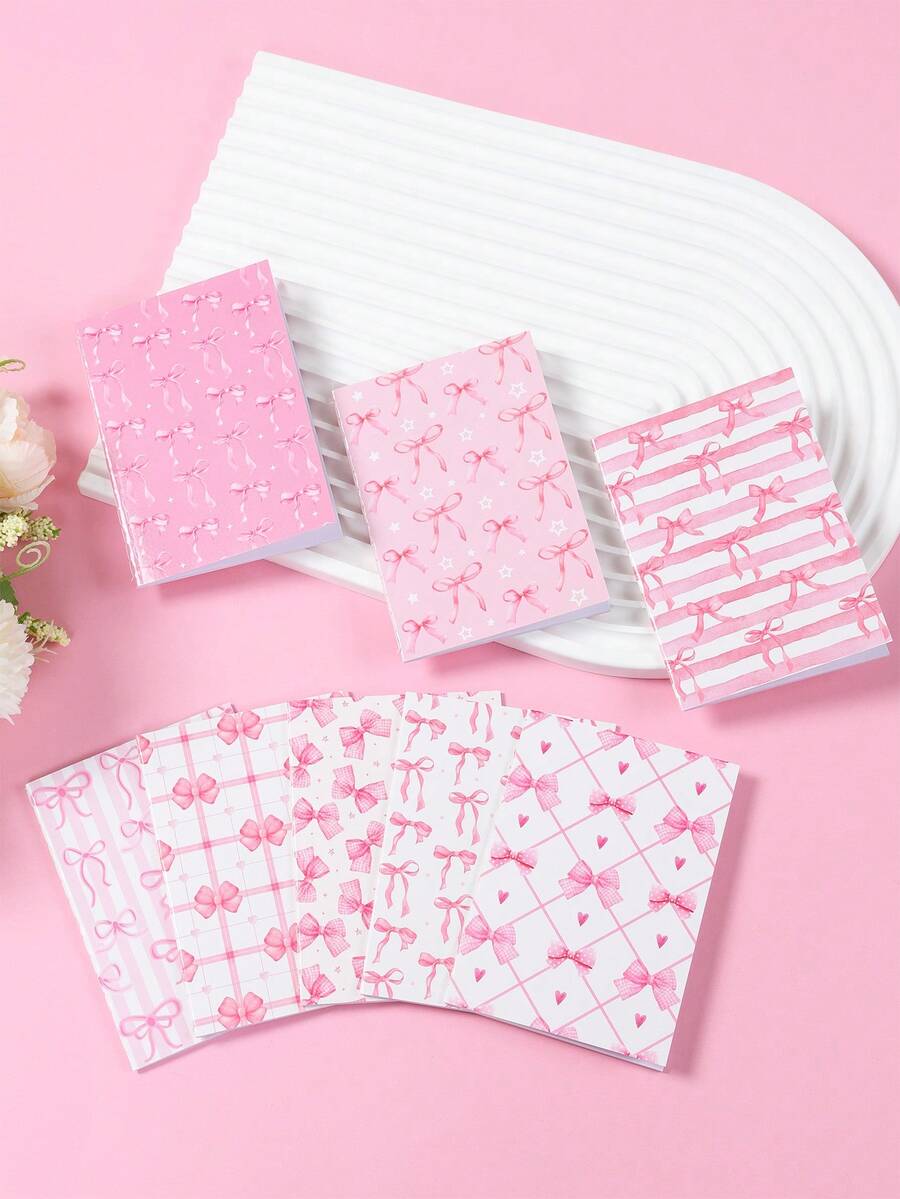 24pcs Pink Bow Mini Notebooks, Lined, Can Be Used As Memo Pads, Writing Pads, Portable Notepads, Suitable For Baby Shower Decor, Birthday Decor, Birthday Gifts, Great For School, Office, Stationery, Study Notes, Learning Supplies, Notebooks, Party Favor Fillers