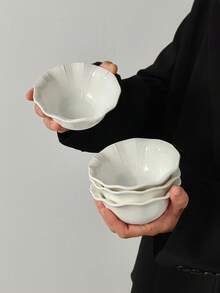 1pc/2pcs/4pcs Unique Ceramic Bowls, Minimalist Ins Style Ice Cream/Dessert Bowls, Home Use Rice/Salad/Pasta Bowls, 3D Lotus Pattern Snack Bowls. Suitable For Restaurant, Living Room, Cafe, Wedding, Gathering, Party. - White - View 6
