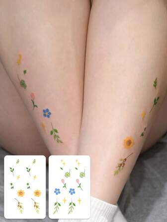 半张防水防汗清新时尚小雏菊图案装饰性临时纹身贴纸，适合所有人使用
