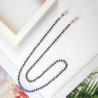 Eyeglass Chain With Elegant Black Acrylic Beads And Anti-Loss Mouth Guard.