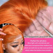 34 Inch 13x4 HD 350# Ginger Orange Bob Straight Lace Front Wig Brazilian Human Blended Hair 200% Density Lace Frontal Wigs Pre Plucked With Baby Hair Human Blended Hair Ginger Orange Colored Wigs For Women - S350 - View 10