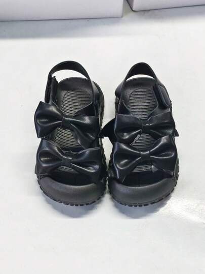 Sandalias planas con y diseño de lazo para bebés, anti-patadas