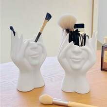 1/2pcs Cute Creative Face Cosmetic Bucket, Makeup Brush Organizer, Desktop Mounting, Lightweight, Bathroom Accessory, Resin Material, Shockproof Version - Multicolor - View 7