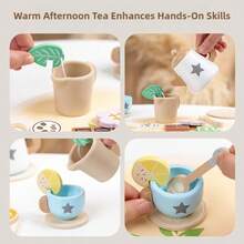 18pcs/Set Wooden Tea Set Toy Kit, Kids Pretend Play Afternoon Tea Set, Teapot, Cups, Coasters, Spoons, Tea Bags, Birthday, Children's Day, Christmas Gift - Multicolor - View 2