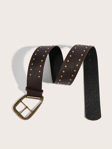 1pc Women's Dark Western Style Heavy Studded Wide Waist Belt - Coffee - View 5