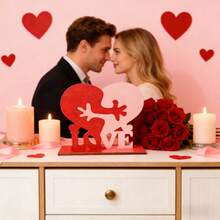 Figura decorativa de corazón de madera en forma de abrazo de dos tonos, regalo creativo para el Día de San Valentín para parejas - Rojo - Ver 3