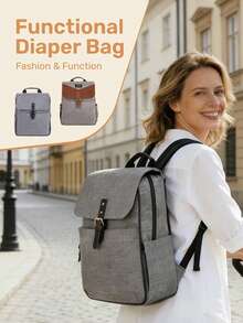 1Set Diaper Bag Backpack With 2 Pouches & Changing Pad, Multiple Compartments & Superior Quality, Large Capacity Mommy Travel Backpack, Waterproof Commuting Bag, Ideal For Moms Dads Daily Baby Care, Commuting, Family Outings & Travel, Gifts For New Parents - Multicolor - View 6