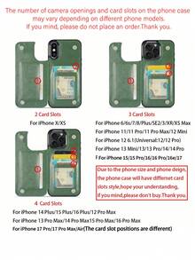 Luxury Durable Leather Wallet Phone Case Compatible With IPhone 16e 16 15 14 13 12 11 Pro Max SE X XR XS Max 8 7 6 6S Plus Compatible With Samsung Galaxy S25 S24 S23 S22 S21 S20 Ultra A13 A14 A15 A35 A53 A54 A55 S23 FE S24 FE Kickstand Credit Card Slots Holder Shockproof Phone Cover Waterproof Anti-Fall Scratch Resistant Full Cover - Dark Green - View 3