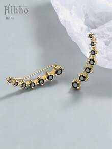 Hihho 2pcs Elegant Luxurious Long Tassel Minimalist Jewelry Hoop Earrings, Black, Suitable As Fashionable Jewelry For Women