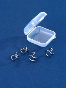4pcs Stainless Steel Ear Clips Set, 2 Pairs Different Style In 1 Set, Packed In Plastic Box, Suitable For Both Men And Women Daily Wear - Silver - View 2