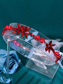 1件手工水晶装饰女士发饰，新娘发箍，适合日常佩戴、派对、摄影 - 紅色 - 查看 7