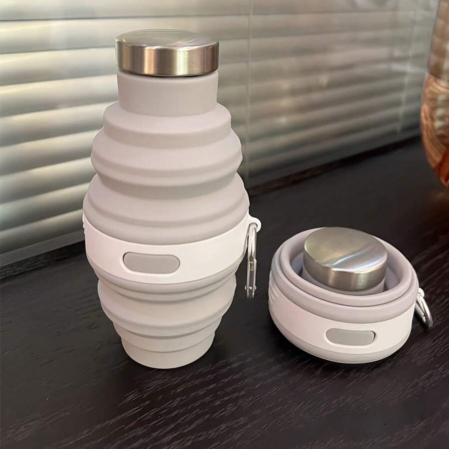 A Silicone Collapsible Water Cup, Portable And Sealed With Dual Ends, Featuring A Stainless Steel Hook For Attaching To A Backpack, Suitable For Outdoor Activities, Sports, Fitness, And Travel, With A Capacity Of 16.06oz - Xám - Xem 1