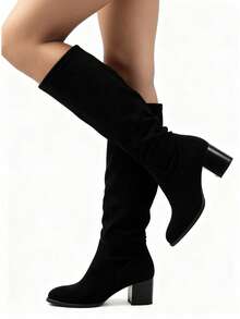CLASSIC 7.5CM HEEL LOW-KNEE ANKLE BOOTS IN SYNTHETIC SUEDE