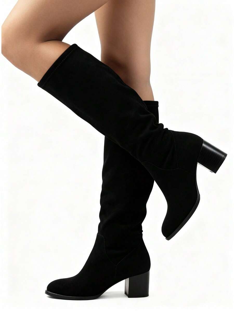 CLASSIC 7.5CM HEEL LOW-KNEE ANKLE BOOTS IN SYNTHETIC SUEDE