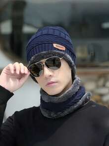 2pcs/Set Men's Knitted Beanie Hat And Scarf Set With Ear Warmer, Thermal Lined, Autumn/Winter - Multicolor - View 6