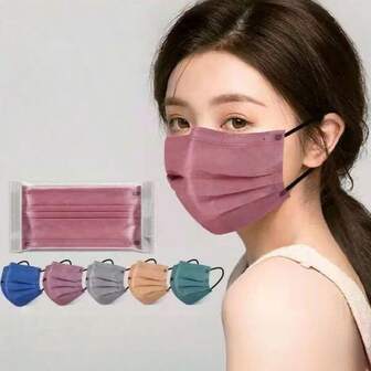 13pcs Muted Color Adult Disposable 3-Ply Face Masks, Individually Packaged, Daily Protective Masks