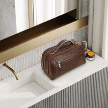 Contacts Full Grain Leather Travel Toiletry Bag For Men Wash Bag Bathroom Shaving Dopp Kit Toiletries Organizer Vintage Cosmetic Bag Coffee Vintage - Coffe3 - View 2