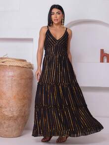 Boho Long Dress With Lurex Detail - Negro - Ver 3