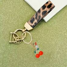 1 Stück Kirsche Legierung Leoparden Muster Leder Auto Schlüsselanhänger! Kreative unisex Schlüsselanhänger Accessoire, Kirsche Legierung Material + Leoparden Muster Leder Design, modisch und einzigartig, langanhaltend und leicht zu tragen, verleiht Stil und hilft Schlüssel zu identifizieren, unverzichtbares Accessoire für Autobesitzer - Verschiedenfarbig - Übersicht 6